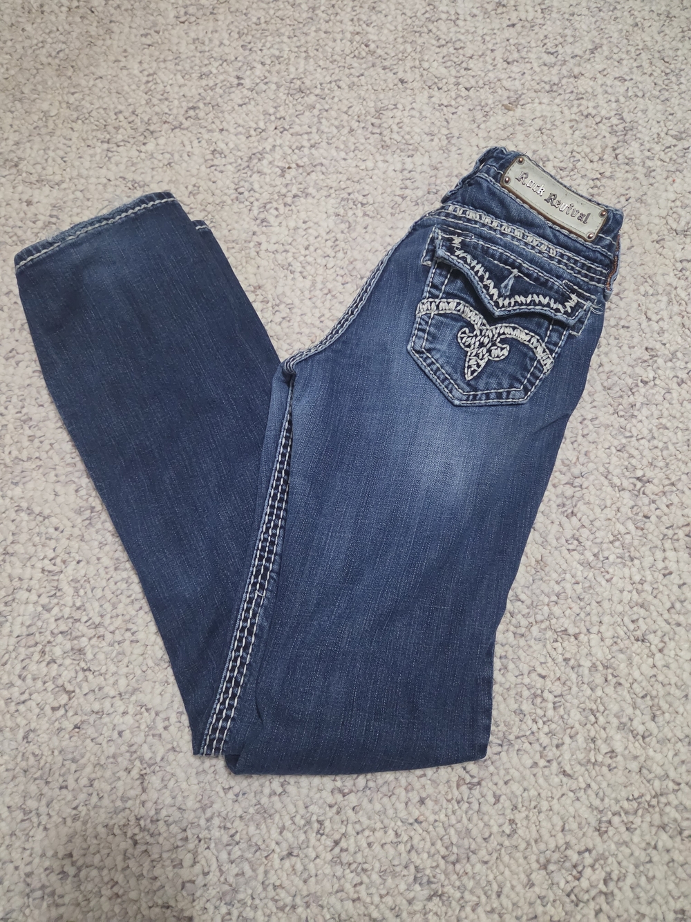 Rock Revival Women’s Dark Blue Skinny Jeans with Embroidered Back Pockets